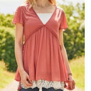 Matilda Jane Women’s NWOT Salmon Pink Willow Peasant Top size M